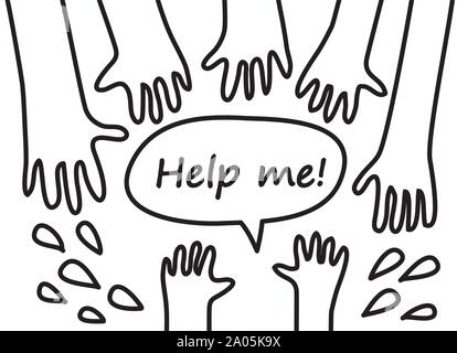 Child hand black and white symboll rescue help support. Black and white vector illustration EPS8 Stock Vector