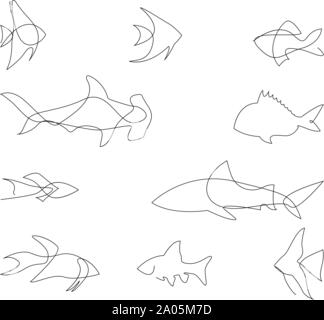 One line fish design silhouette. Logo design. Hand drawn minimalism style. Vector illustration. Stock Vector