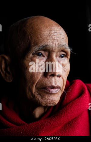 A Portrait Of A Buddhist Monk at Ywa Thit Monastery, Nyaung Shwe, Shan State, Myanmar. Stock Photo