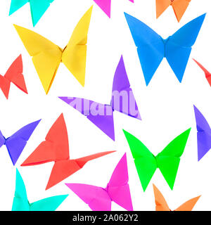 origami model isolated on white background - butterfly seamless repeatable pattern on white Stock Photo