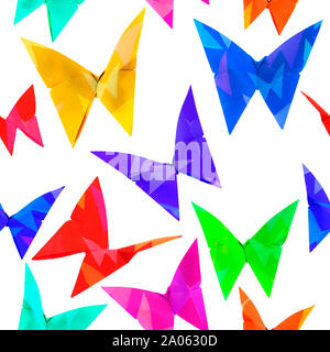 origami model isolated on white background - butterfly seamless repeatable pattern on white Stock Photo