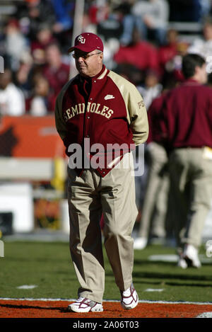 Florida State head coach Bobby Bowden walks the field prior to the Seminole's 38-34 victory over the Gators Saturday, November 29, 2003, at Ben Hill Griffen Stadium in Gainesville, Florida. Stock Photo