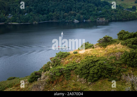 Lake Ullswater and Lakeland steamer ferry boat In the Lake District Cumbria Stock Photo