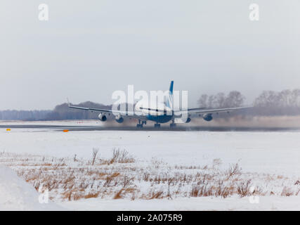 IL-96 accelerates and takes off Stock Photo