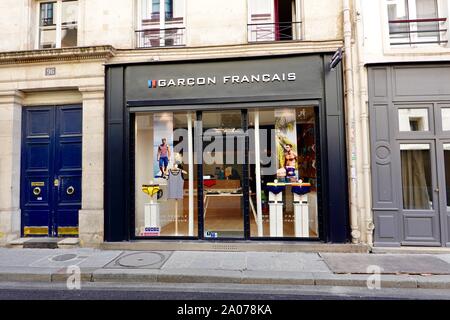 Garcon Francais, Men’s fashion shop in the 3rd arrondissement, Paris, France. Stock Photo