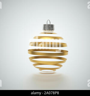 Transparent Christmas ball decoration with alternating gold stripes isolated on a grey studio background for holiday concepts Stock Photo