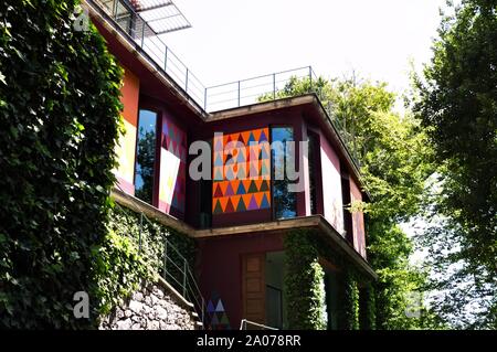 A modern house with colored triangles painted on the wall (Funchal, Madeira, Portugal) Stock Photo