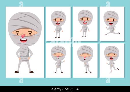bundle of little boys with mummies costumes Stock Vector