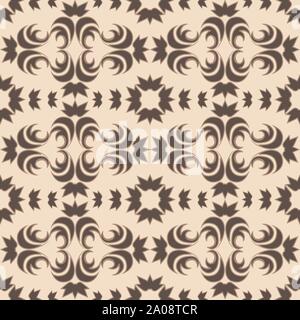 Seamless vector pattern of floral and abstract elements of a dark color on a beige background. Design for curtains tiles and packaging. Stock Vector