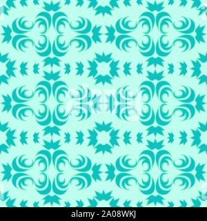 Seamless vector pattern of floral and abstract elements of turquoise color with a green stroke on a marine background. Stock Vector
