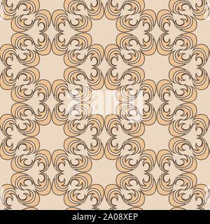 Seamless vector pattern of floral and abstract round shape orange color elements on beige background. Design for tiles and packaging, curtains. Stock Vector