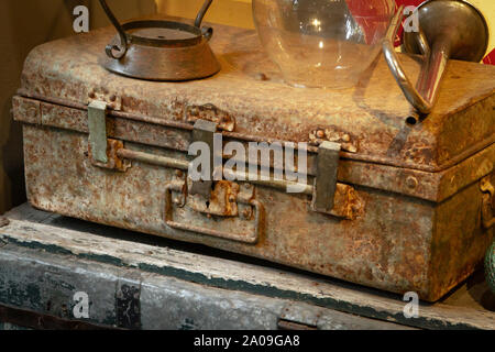 Antique old vintage metal suitcase Stock Photo