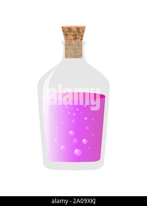 Glass bottle with a magical potion with sparkling multi colored elixir. Stock Vector
