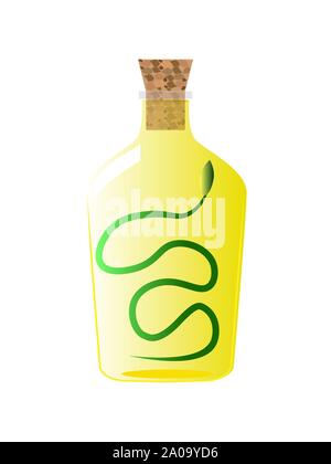 Glass bottle with a magical potion with sparkling multi colored elixir. Stock Vector