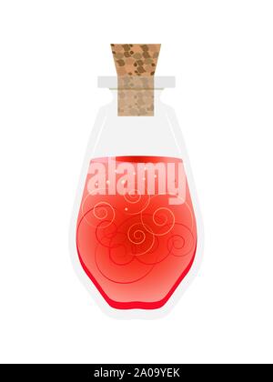 Glass bottle with a magical potion with sparkling multi colored elixir. Stock Vector