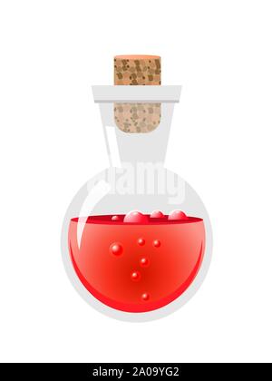 Glass bottle with a magical potion with sparkling multi colored elixir. Stock Vector