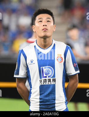 Wu Lei of RCD Espanyol during the match RCD Espanyol v Ferencvaros TC, of UEFA Europa League, Group Stage. RCDE Stadium. Barcelona, Spain. 19th Sep, 2019. Credit: PRESSINPHOTO/Alamy Live News Stock Photo