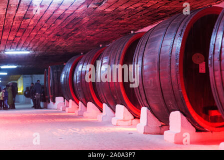 Giant barrels of wine in cellar Stock Photo