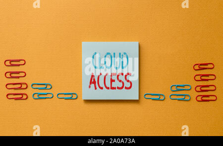 Word writing text Cloud Access. Business photo showcasing Software tool between the organization and the provider Colored blank sticky note clips gath Stock Photo