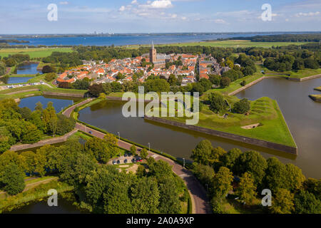 Naarden Vesting Netherlands, fortress city from the Middle Ages from the air Stock Photo