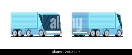 Modern cargo truck semi trailer isolated on white background. Futuristic business transport tracking delivery transport concept. Future shipping vector illustration front back side view Stock Vector