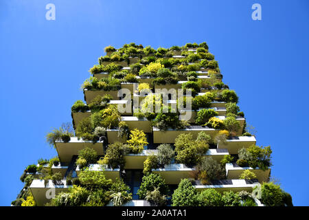 Bosco Verticale (Vertical Forest) is a pair of residential towers (111 and 76 meters height) designed by Stefano Boeri and contain more than 900 trees Stock Photo