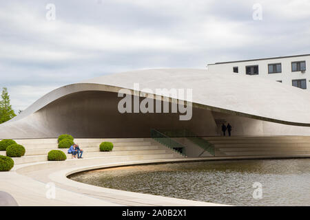 GERMANY, WOLFSBURG - 30 MAY 2019: modern Porsche pavilion in Autostadt Stock Photo