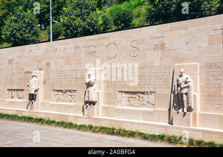 Geneva, Switzerland - July 19, 2019: The Reformation Wall, monument to the Protestant Reformation of the Church. Depicting numerous Protestant figures. Geneva was the centre of Calvinism. Stock Photo