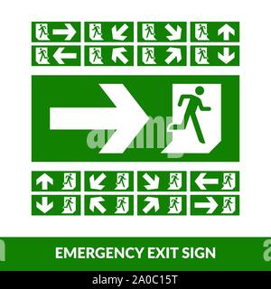 Green emergency exit door sign. fire evaluation sign Stock Vector