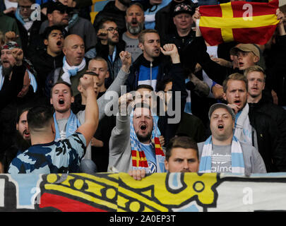 Kiev, Ukraine. 19th Sep, 2019. Fans of Malmö FF during the 2019/2020 UEFA Europa League group stage football match day 1 game, between Swedish Malmo FF and Ukrainian FC Dynamo Kyiv, at the NSC Olimpiyskiy stadium. (Final Score: Dynamo Kyiv 1-0 Malmö FF) Credit: SOPA Images Limited/Alamy Live News Stock Photo