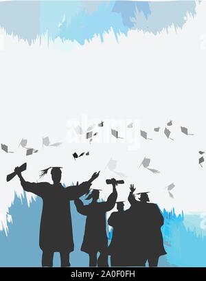 Graduation silhouette poster. Stock Vector