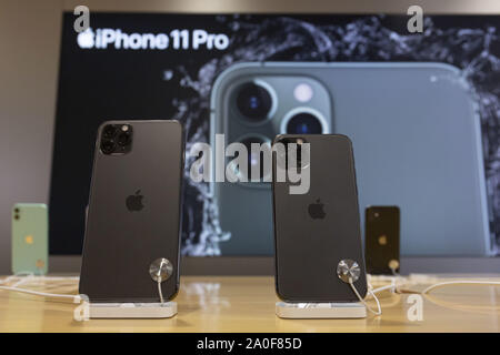 Tokyo, Japan. 20th Sep, 2019. (L to R) Apple's new iPhone 11 Pro