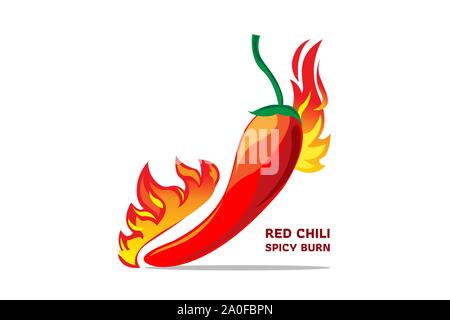 Drawing vector style of red chili with flame to show how spicy of hot ingredient for cooking, best for logo and arrange composition in graphic design. Stock Vector