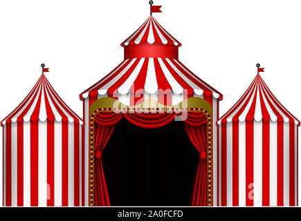 Circus tent with red and white stripes on carnival funfair, amusement ...