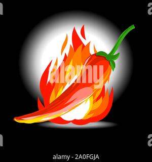 Chili pepper and flame float in the dark. Suitable for graphic design as logo or label with layers drawing vector illustration Stock Vector