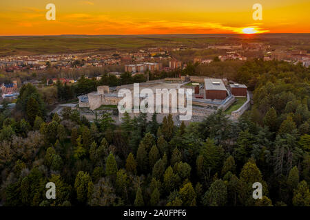 Burgos aerial view of the castle and cathedral during sunset in Spain Stock Photo