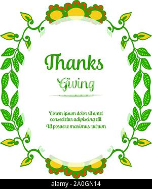 Text greeting card of thanksgiving, with green leafy flower frame background. Vector Stock Vector