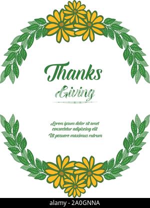 Text greeting card of thanksgiving, with green leafy flower frame background. Vector Stock Vector