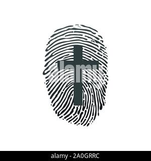 Thumb Prints or fingerprint with cross showing christian identity. vector illustration isolated Stock Vector