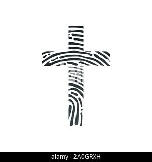 cross Thumb Prints or fingerprint showing christian identity. vector illustration isolated Stock Vector