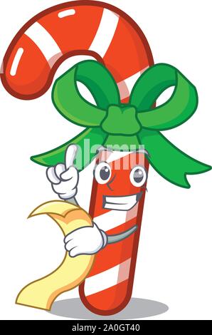 With menu candy cane character shaped a cartoon Stock Vector