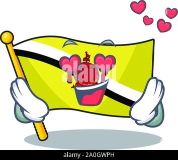 In love flag brunei darussalam isolated with mascot Stock Vector
