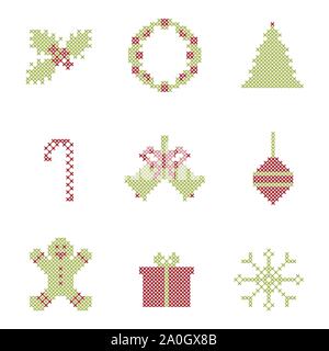 Christmas embroidered elements Stock Vector