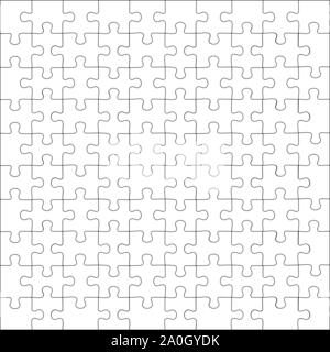 Jigsaw puzzle grid template. Puzzles blank template or cutting guidelines. Classic mosaic game element vector illustration Stock Vector