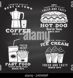 Set of fast food retro badge design. Vector. Vintage design with ...