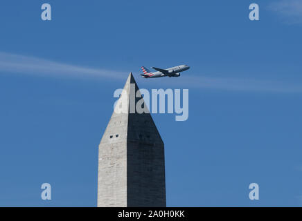 Beijing, USA. 19th Sep, 2019. The Washington Monument is seen in Washington, DC, the United States, on Sept. 19, 2019. The Washington Monument, one of Washington, DC's most iconic landmarks, is set to reopen on Thursday after several years of renovations. Credit: Liu Jie/Xinhua/Alamy Live News Stock Photo