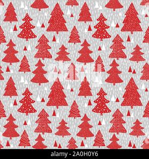 Seamless pattern with hand drawn christmas trees Stock Vector