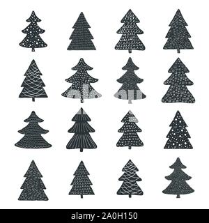 Set of hand drawn christmas trees Stock Vector