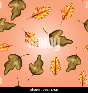 Vector illustration of a colored autumn seamless pattern of pumpkin vegetables, tree leaves, berries on the background Stock Vector