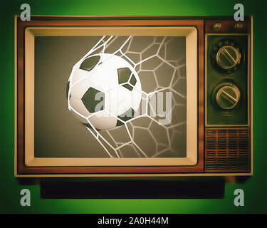 Old television and ball in the net, black and white picture, background, texture, blurred image Stock Photo